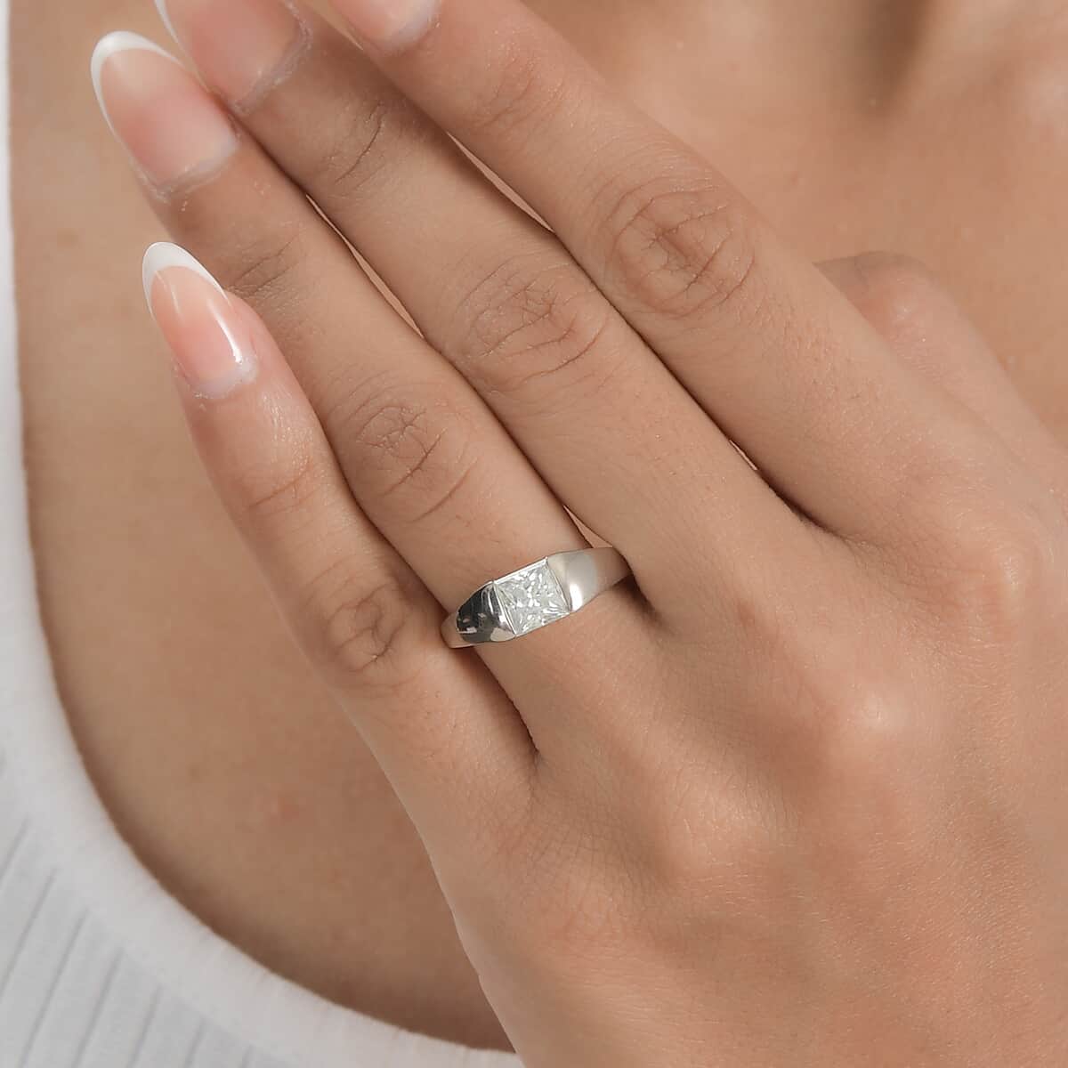 Moissanite Solitaire Ring in Platinum Over Sterling Silver (Size 7.0) 1.20 ctw image number 3