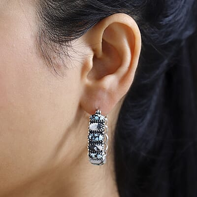 Artisan Crafted Blue Moon Turquoise and White Buffalo Hoop Earrings in Sterling Silver 8.50 ctw