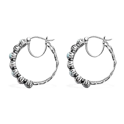 Artisan Crafted Blue Moon Turquoise and White Buffalo Hoop Earrings in Sterling Silver 8.50 ctw