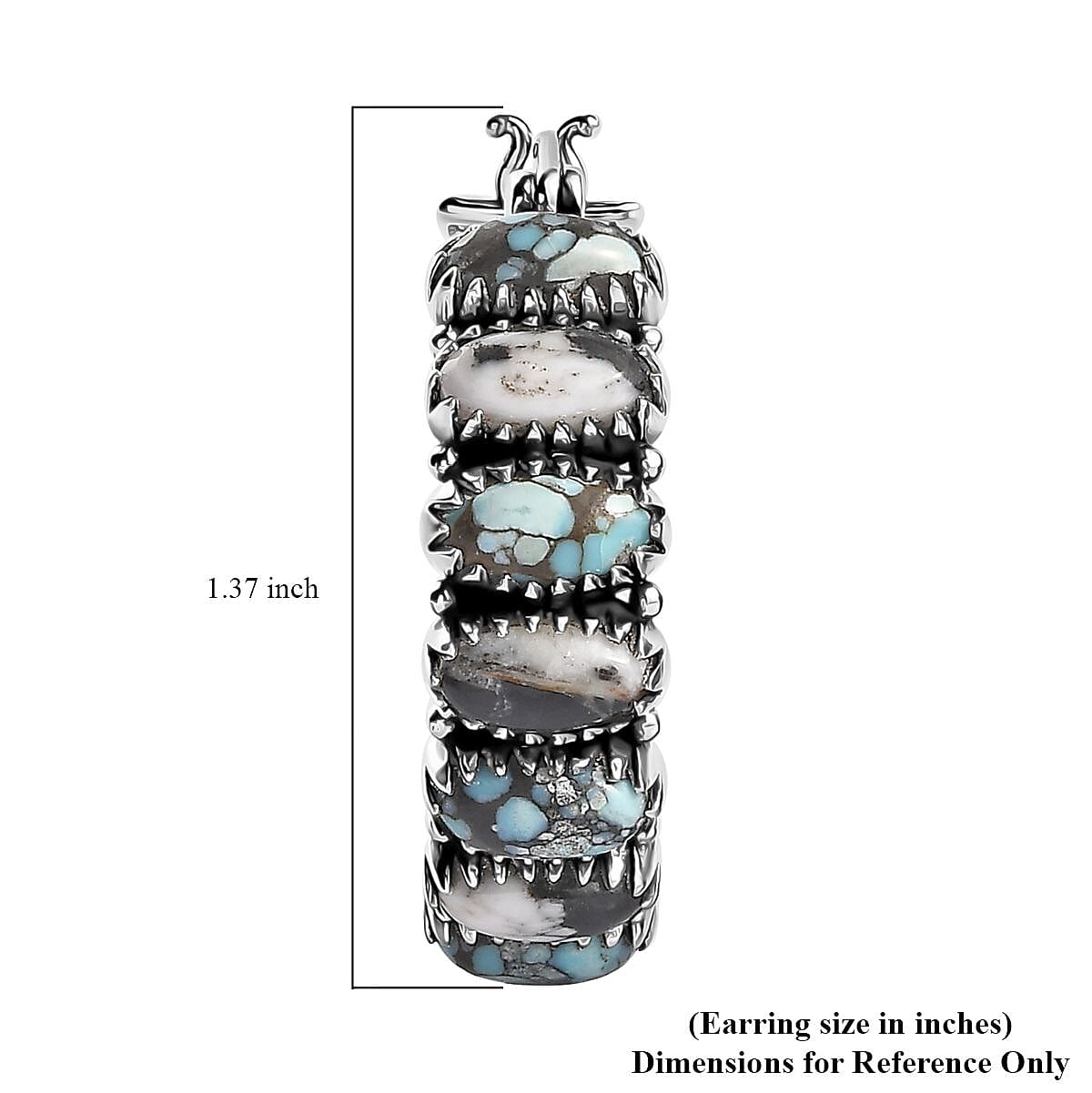Artisan Crafted Blue Moon Turquoise and White Buffalo Hoop Earrings in Sterling Silver 8.50 ctw