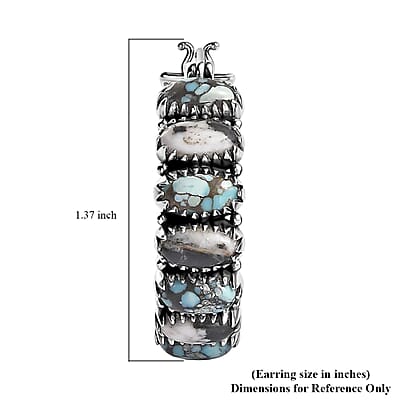 Artisan Crafted Blue Moon Turquoise and White Buffalo Hoop Earrings in Sterling Silver 8.50 ctw