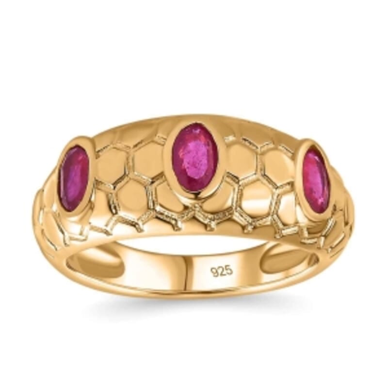 African Ruby 1.09 ctw Fancy Ring in Vermeil Yellow Gold Over Sterling Silver (Size 10)