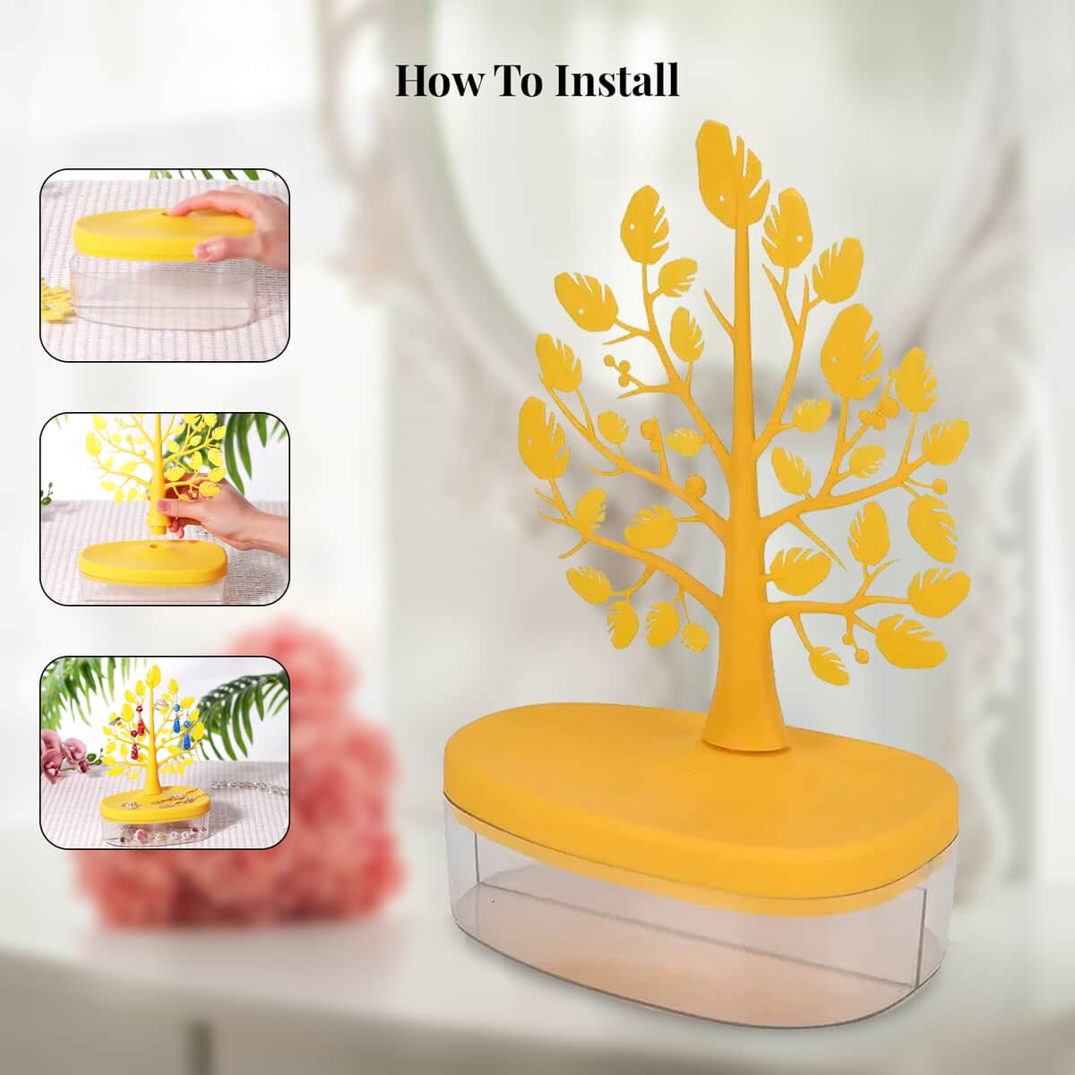 Yellow Tree Design Holder Display Jewelry Organizer image number 3