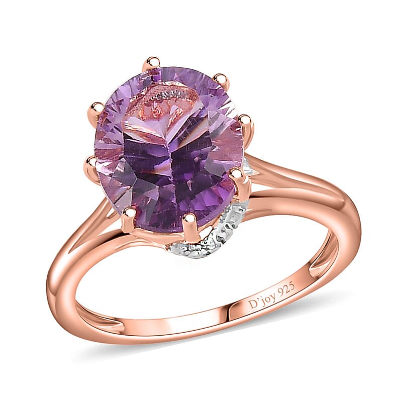 Rose De France Amethyst Solitaire Ring in Vermeil Rose Gold Over Sterling Silver (Size 5.0) 3.35 ctw