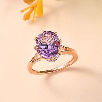 Rose De France Amethyst Solitaire Ring in Vermeil Rose Gold Over Sterling Silver (Size 5.0) 3.35 ctw