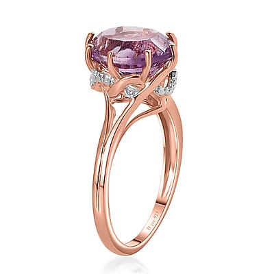 Rose De France Amethyst Solitaire Ring in Vermeil Rose Gold Over Sterling Silver (Size 5.0) 3.35 ctw