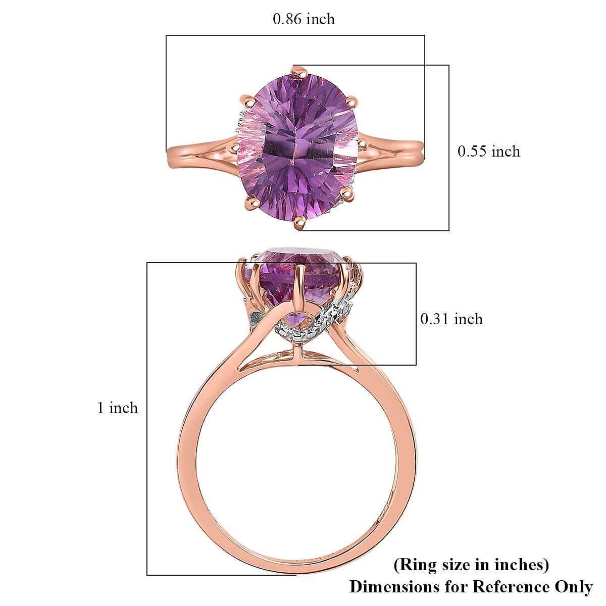Rose De France Amethyst Solitaire Ring in Vermeil Rose Gold Over Sterling Silver (Size 5.0) 3.35 ctw