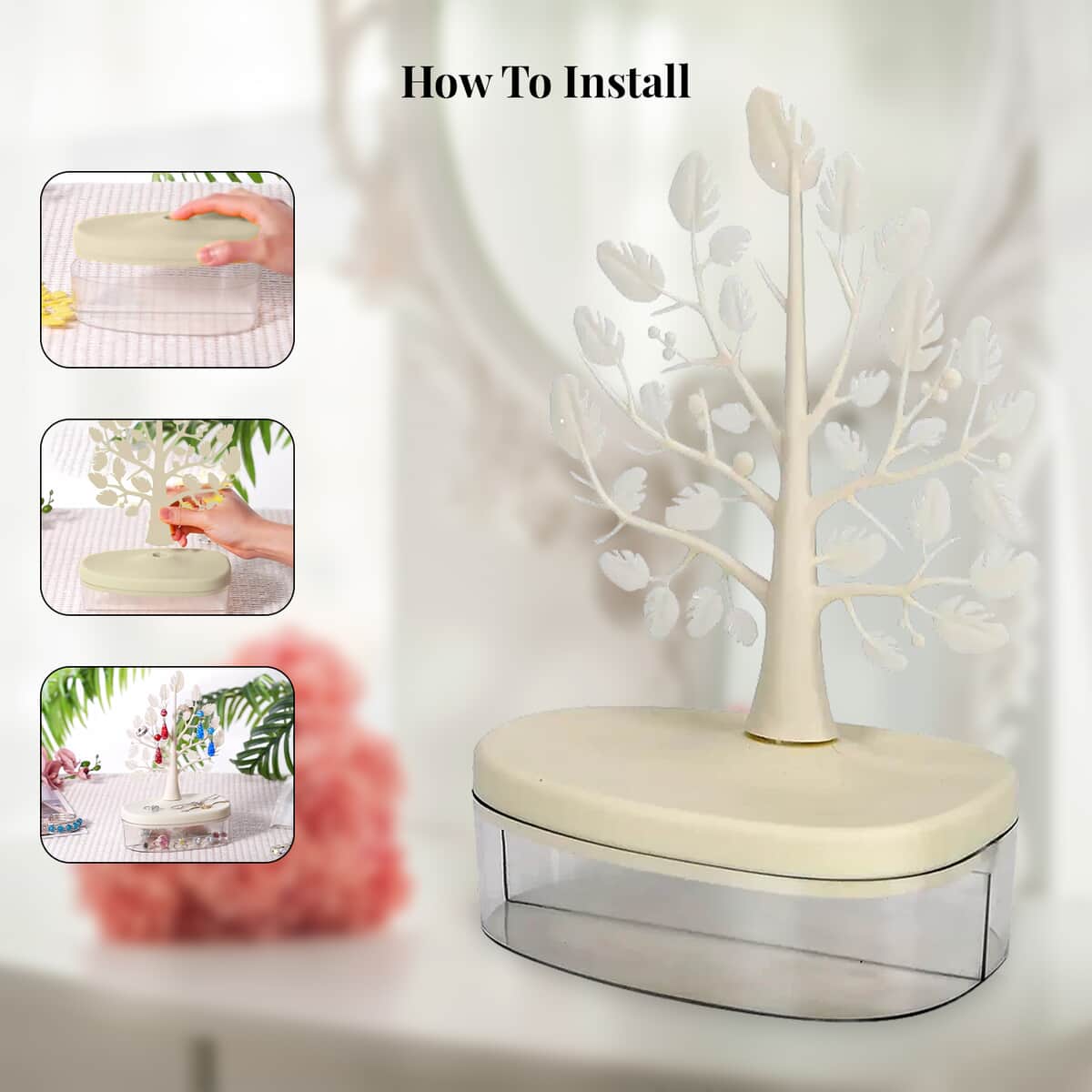 White Tree Design Holder Display Jewelry Organizer image number 3