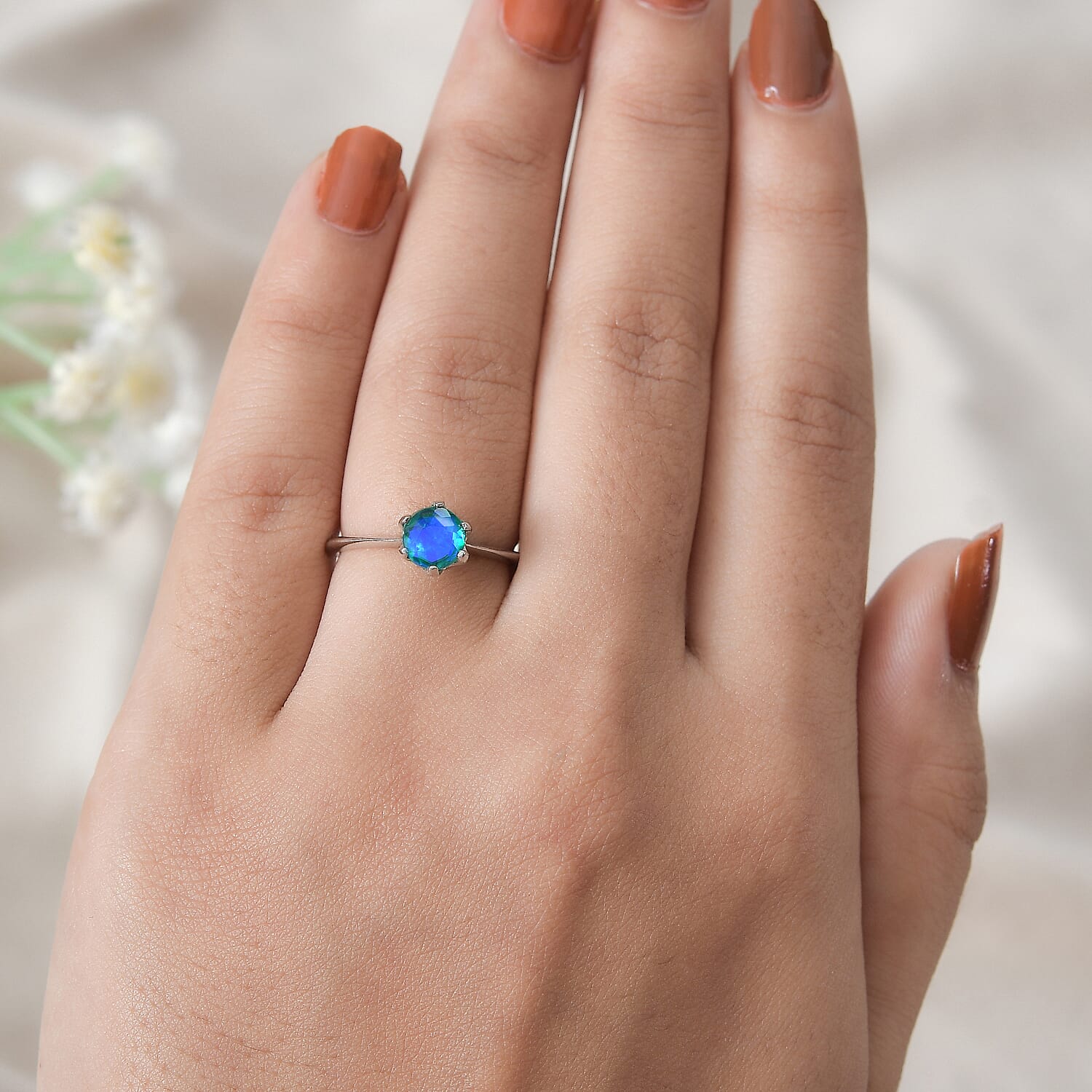 Peacock Quartz 0.90 ctw Solitaire Ring in Platinum Over Sterling Silver (Size 5.0)