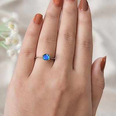 Peacock Quartz 0.90 ctw Solitaire Ring in Platinum Over Sterling Silver (Size 5.0)