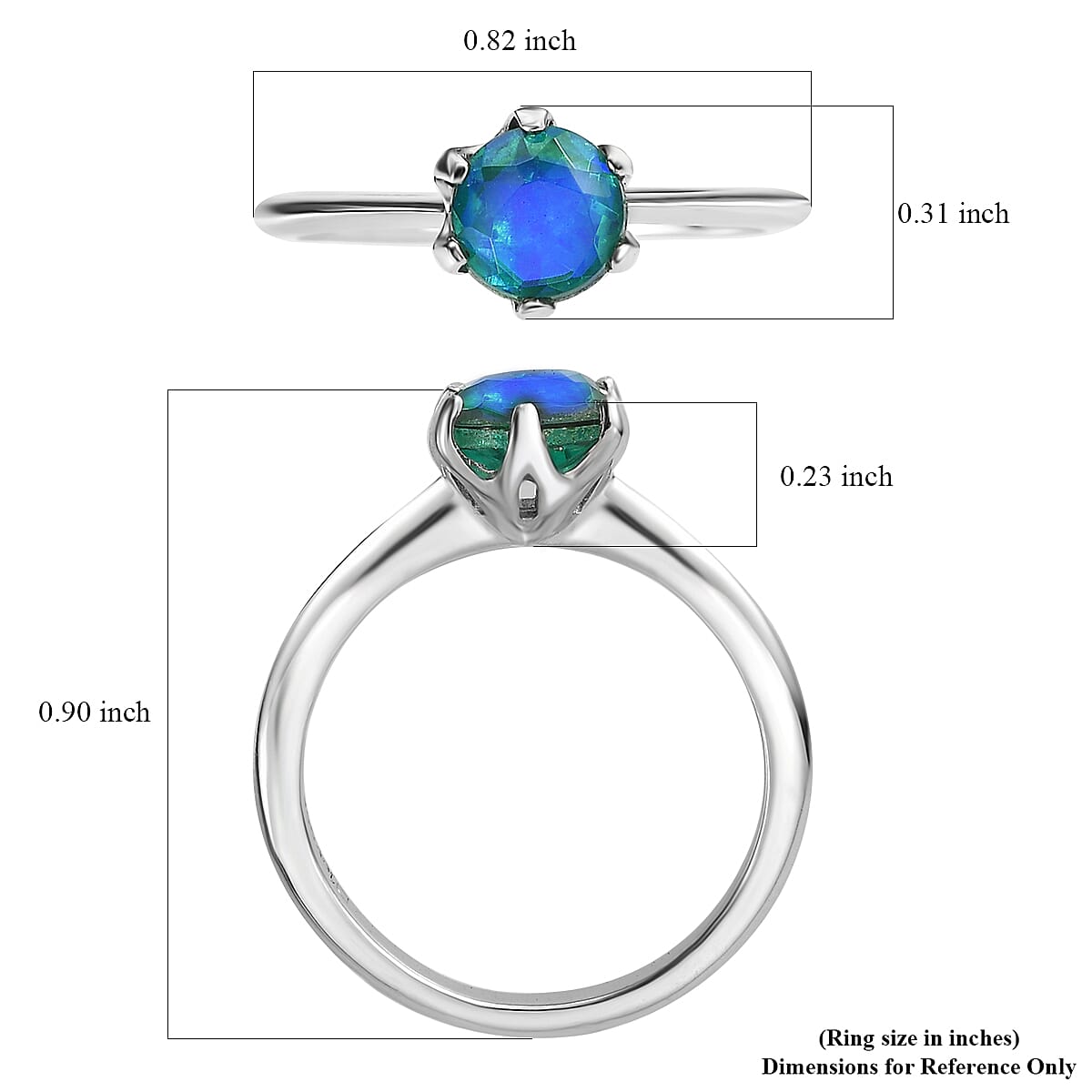 Peacock Quartz 0.90 ctw Solitaire Ring in Platinum Over Sterling Silver (Size 5.0)