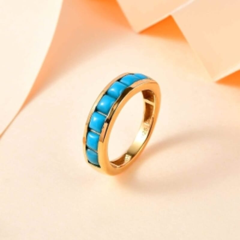 Sleeping Beauty Turquoise 1.96 ctw Ring in 18K Vermeil Yellow Gold Over Sterling Silver (Size 11.5)
