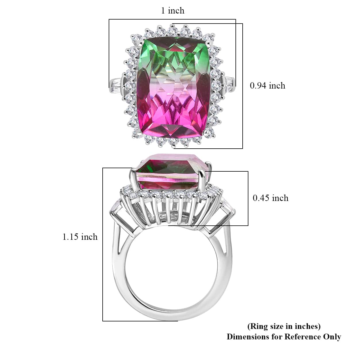 Watermelon Quartz (Triplet) and White Zircon Ring in Platinum Over Sterling Silver (Size 7.0) 16.10 ctw image number 5