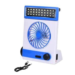 2-In-1 Blue Solar Fan with Light and Torch (Support USB, 1500mAh)