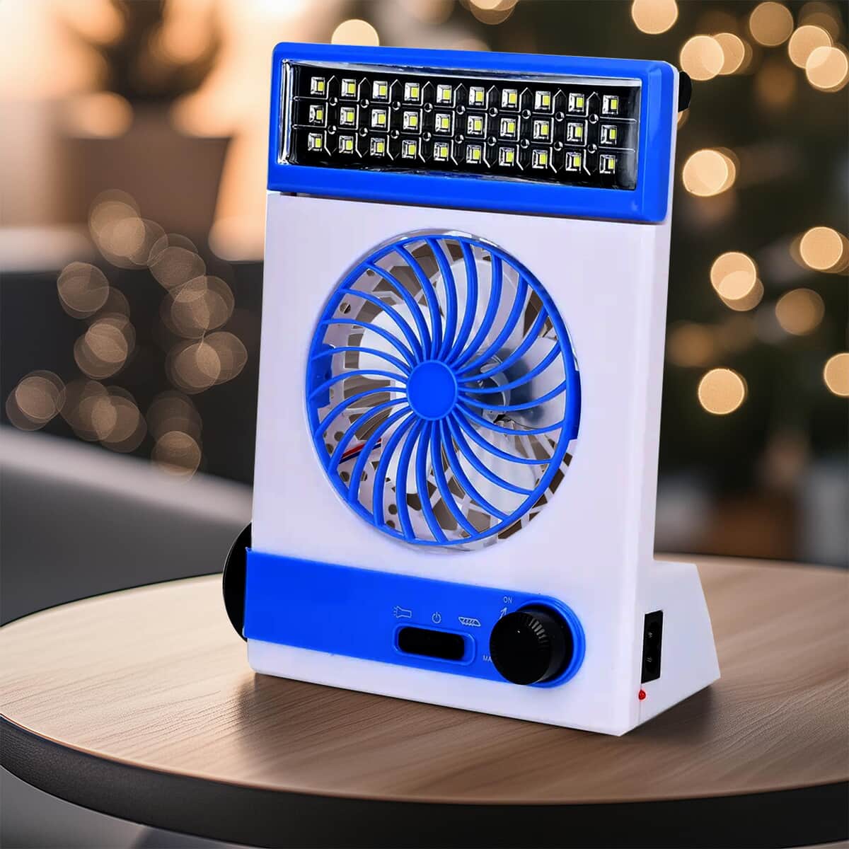 2-In-1 Blue Solar Fan with Light and Torch (Support USB, 1500mAh) image number 1
