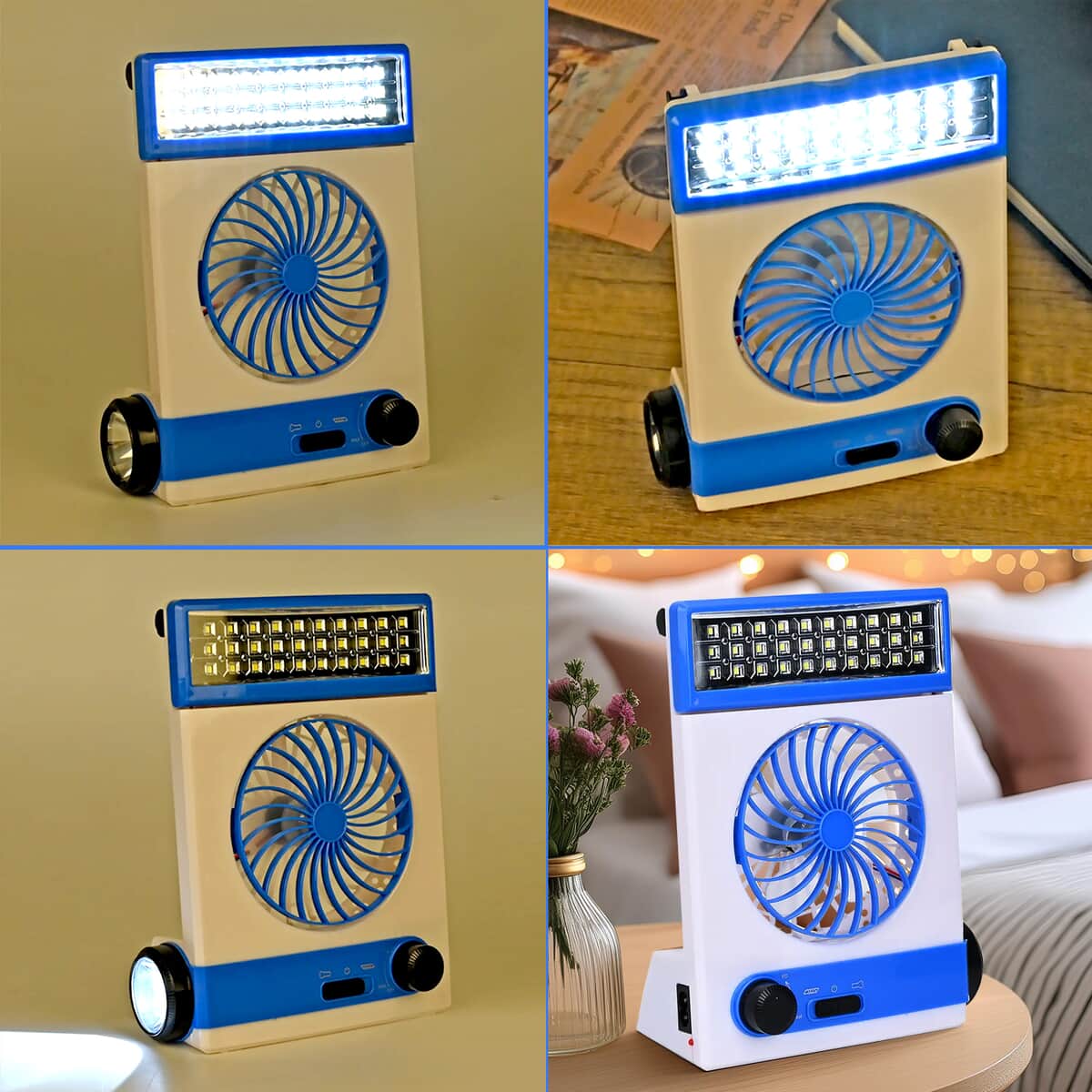 2-In-1 Blue Solar Fan with Light and Torch (Support USB, 1500mAh) image number 6