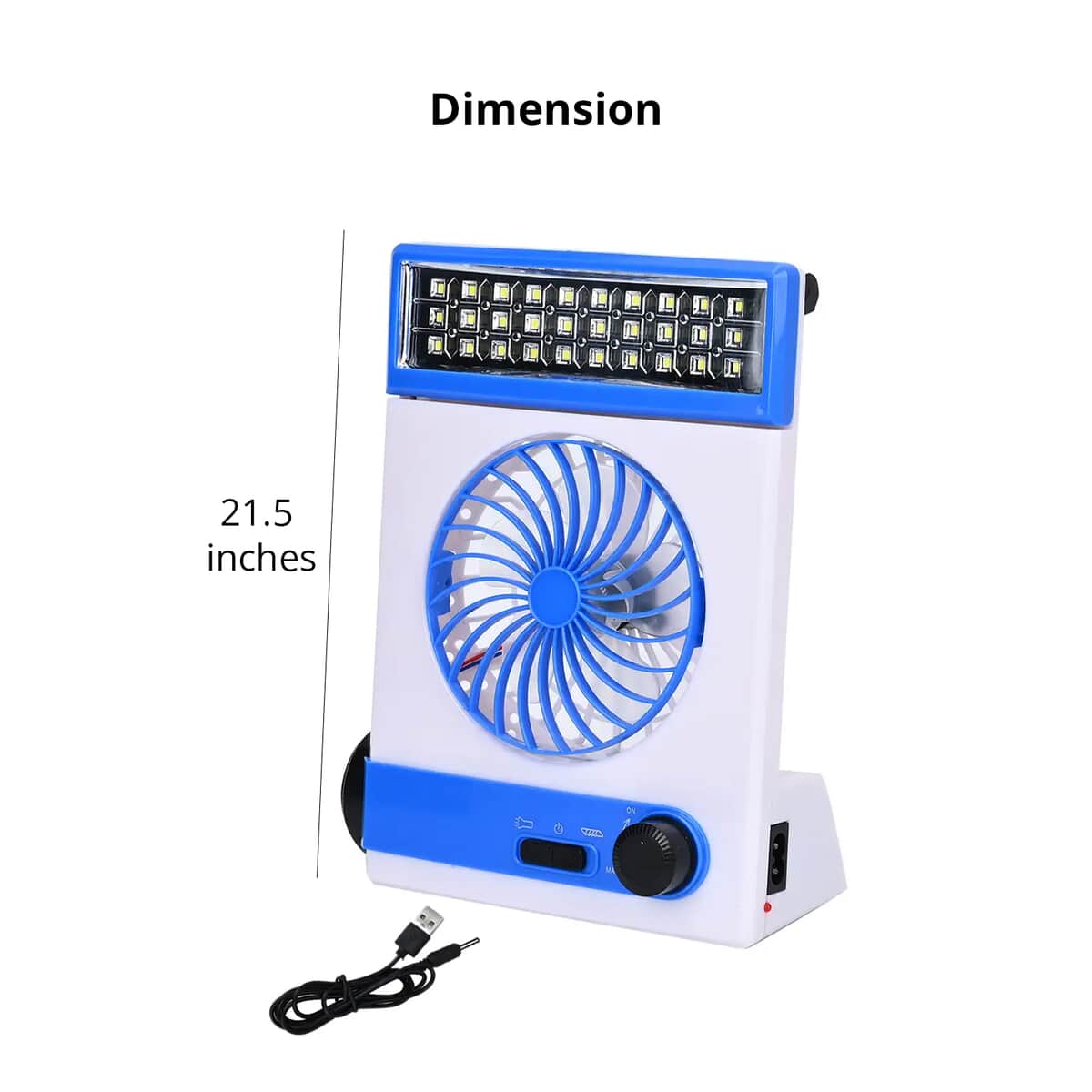 2-In-1 Blue Solar Fan with Light and Torch (Support USB, 1500mAh) image number 7