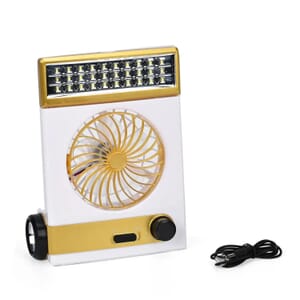 2-In-1 Golden Solar Fan with Light and Torch (Support USB, 1500mAh)