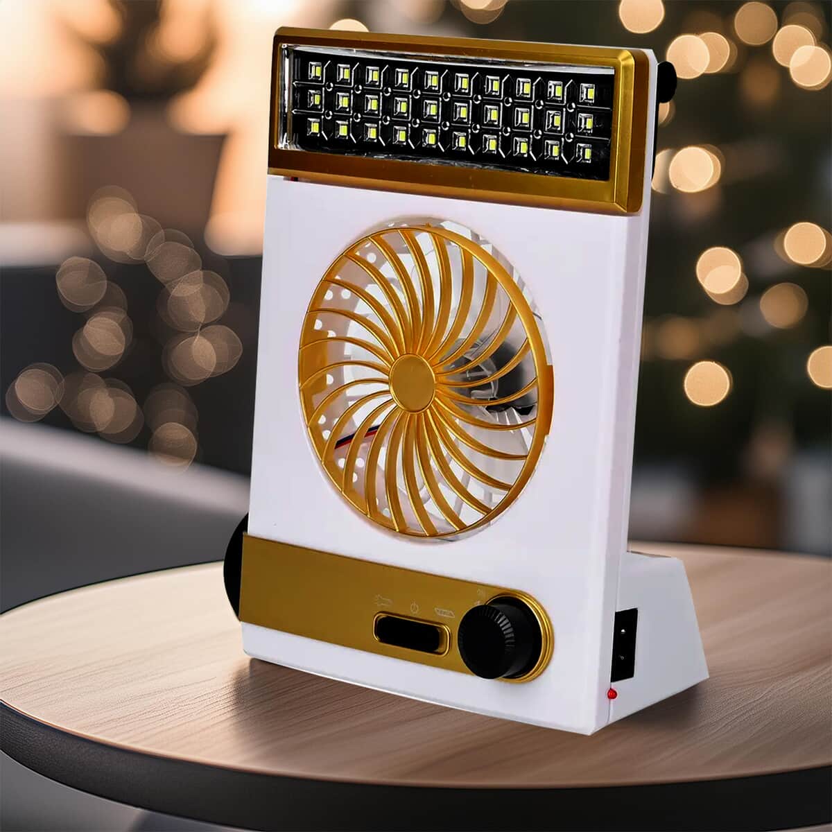 2-In-1 Golden Solar Fan with Light and Torch (Support USB, 1500mAh) image number 1