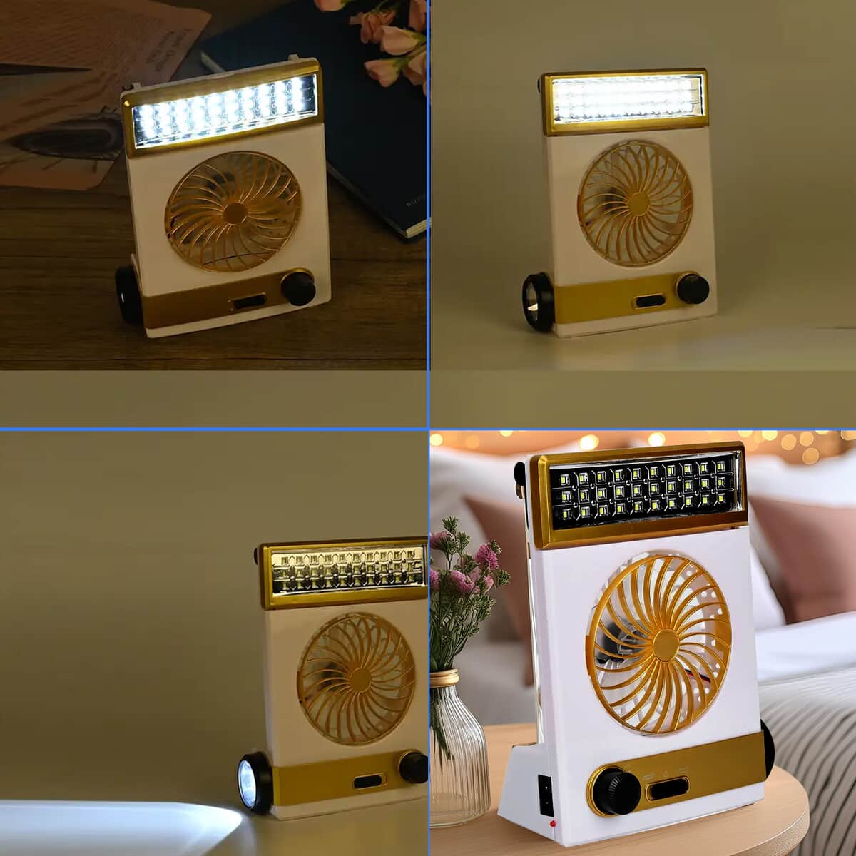 2-In-1 Golden Solar Fan with Light and Torch (Support USB, 1500mAh) image number 6