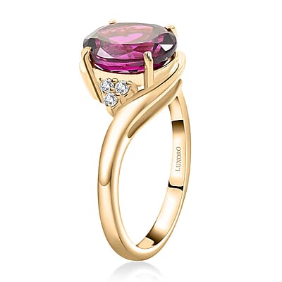 Certified & Appraised Luxoro 10K Yellow Gold AAA Radiant Ember Garnet and I2 Diamond Ring (Size 10.0) 3.35 ctw