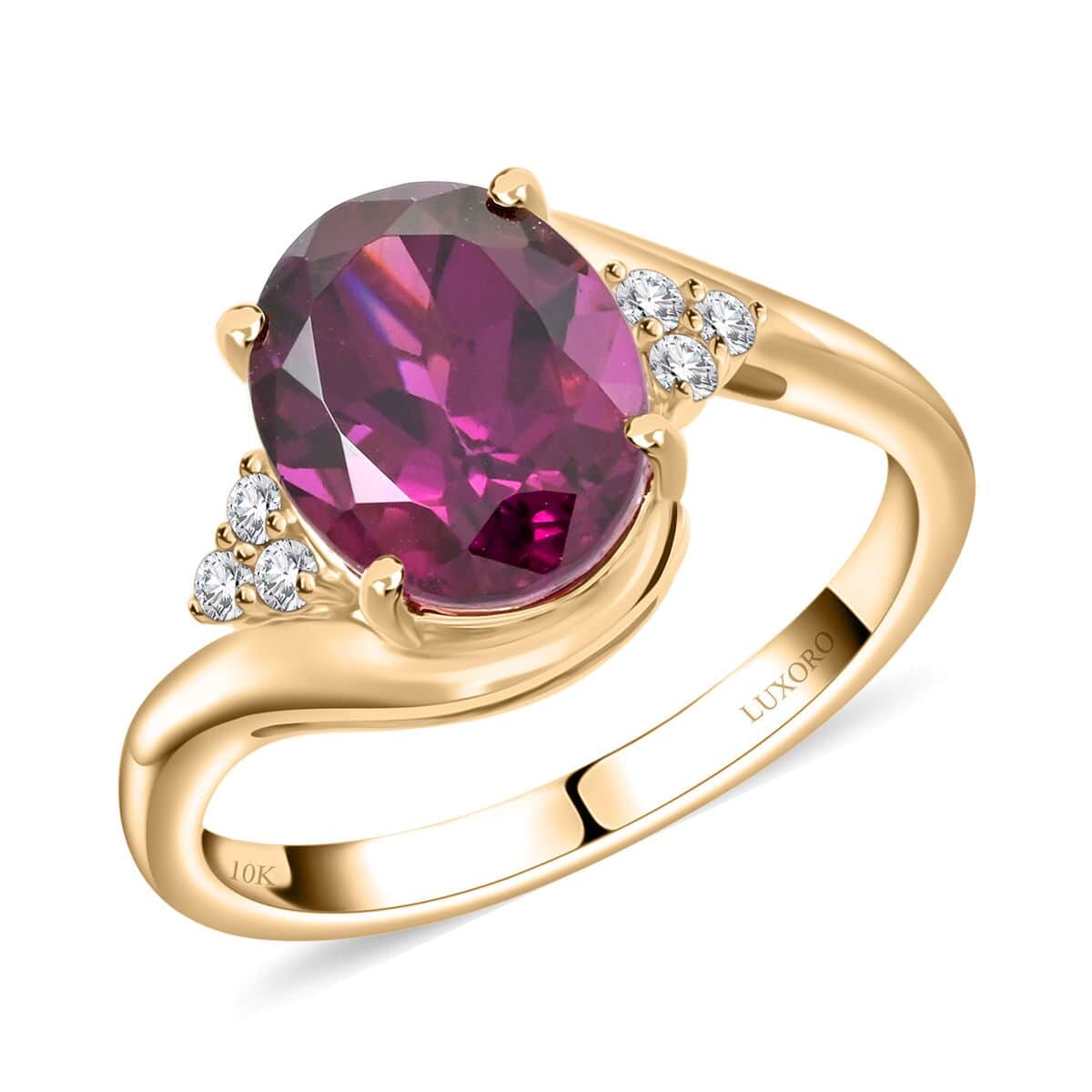 Certified & Appraised Luxoro 10K Yellow Gold AAA Radiant Ember Garnet and I2 Diamond Ring (Size 8.0) 3.35 ctw image number 0