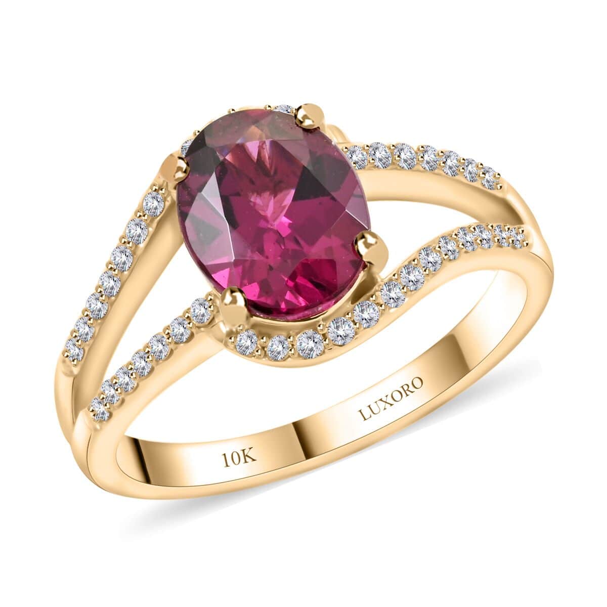 Certified & Appraised Luxoro 10K Yellow Gold AAA Radiant Ember Garnet and I2 Diamond Ring (Size 6.0) 2.60 ctw image number 0