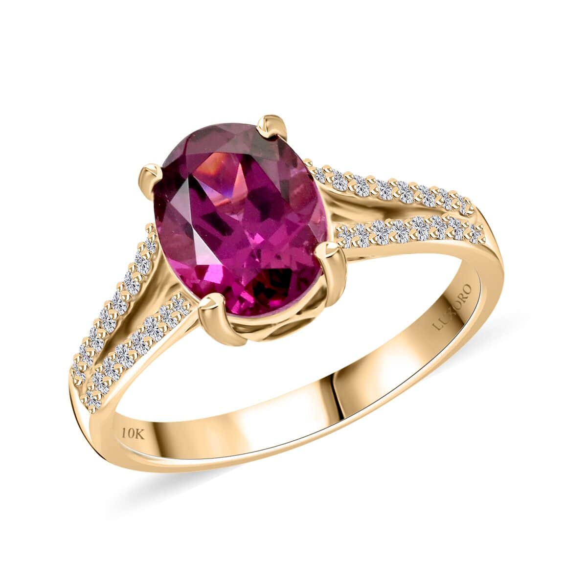 Certified & Appraised Luxoro 10K Yellow Gold AAA Radiant Ember Garnet and I2 Diamond Ring (Size 10.0) 2.50 ctw image number 0