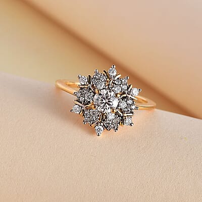 Moissanite Snowflake Ring in Vermeil Yellow Gold Over Sterling Silver (Size 6.0) 0.60 ctw