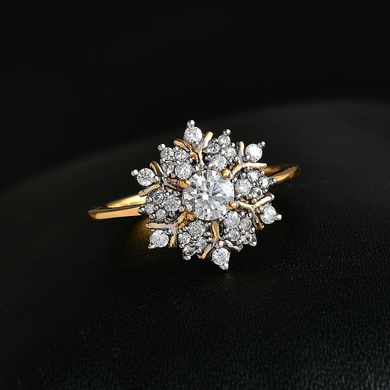 Moissanite Snowflake Ring in Vermeil Yellow Gold Over Sterling Silver (Size 6.0) 0.60 ctw