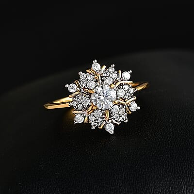 Moissanite Snowflake Ring in Vermeil Yellow Gold Over Sterling Silver (Size 6.0) 0.60 ctw