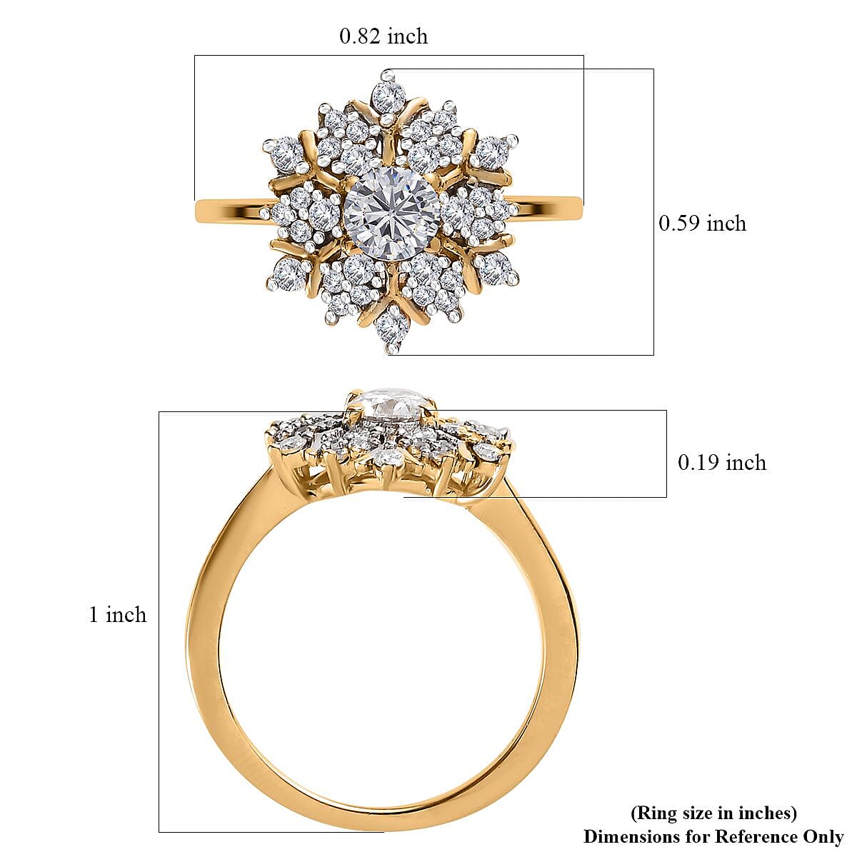 Moissanite Snowflake Ring in Vermeil Yellow Gold Over Sterling Silver (Size 6.0) 0.60 ctw