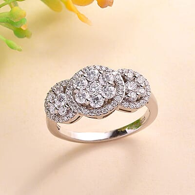 Moissanite Ring in Platinum Over Sterling Silver (Size 6.0) 1.00 ctw