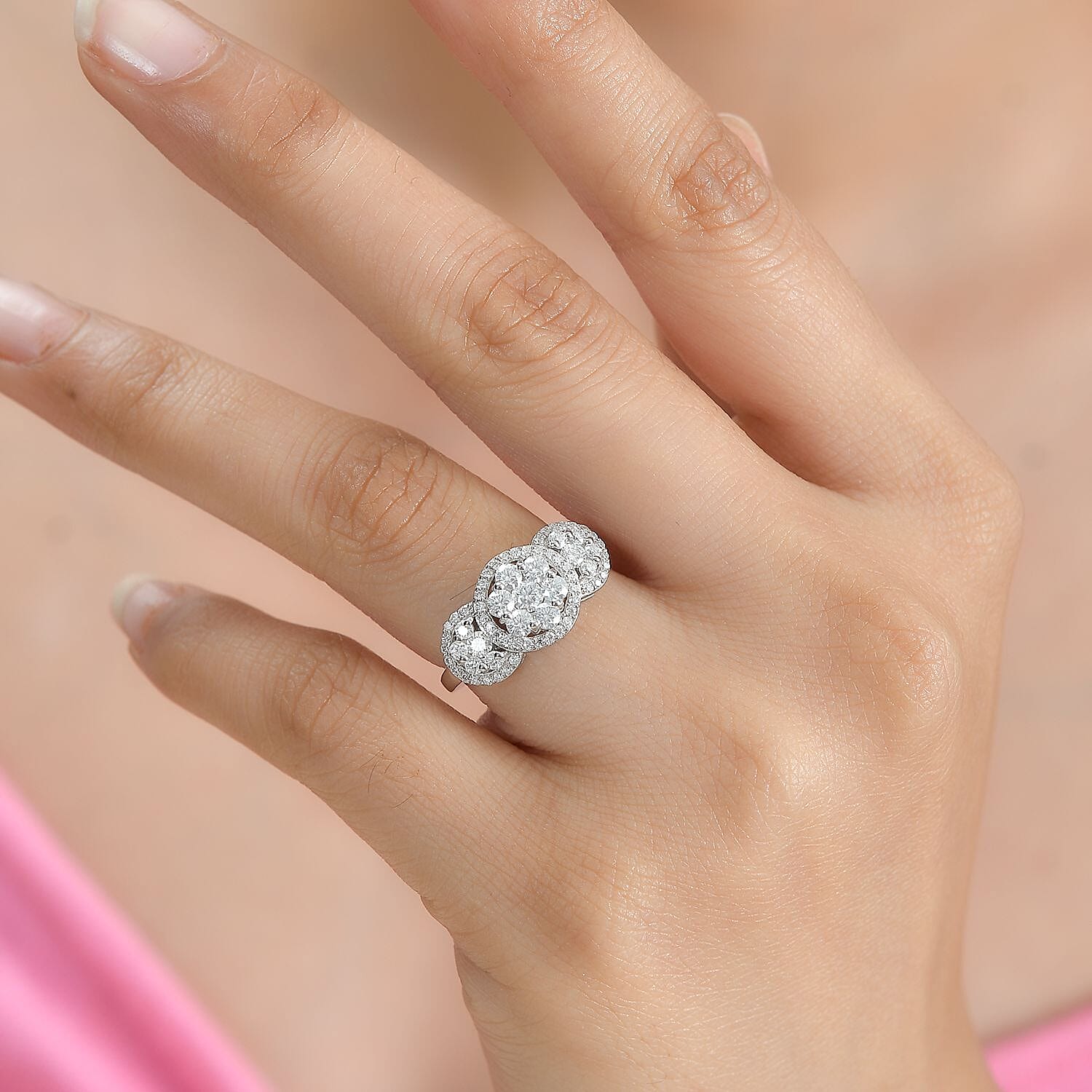Moissanite Ring in Platinum Over Sterling Silver (Size 6.0) 1.00 ctw