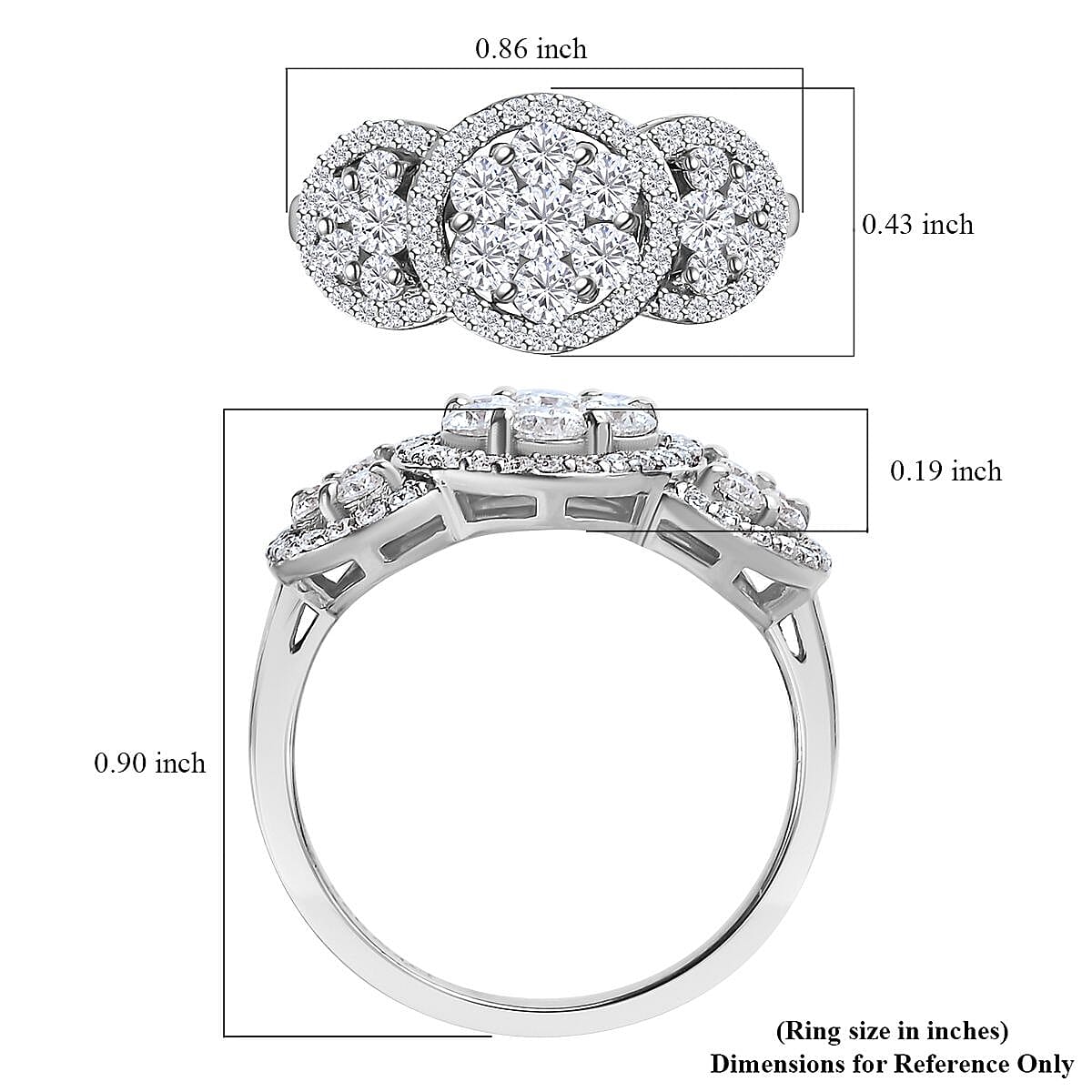 Moissanite Ring in Platinum Over Sterling Silver (Size 6.0) 1.00 ctw