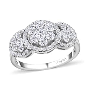 Moissanite Ring in Platinum Over Sterling Silver (Size 8.0) 1.00 ctw