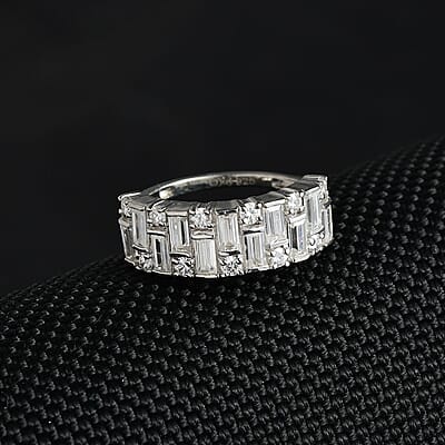 Moissanite Ring in Platinum Over Sterling Silver (Size 6.0) 1.70 ctw