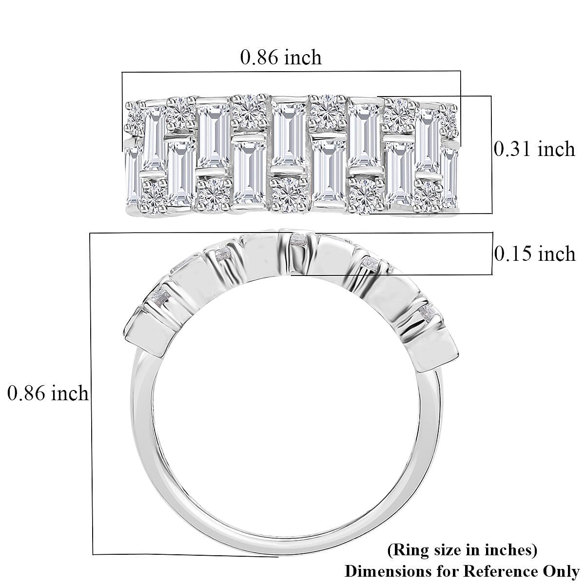 Moissanite Ring in Platinum Over Sterling Silver (Size 6.0) 1.70 ctw