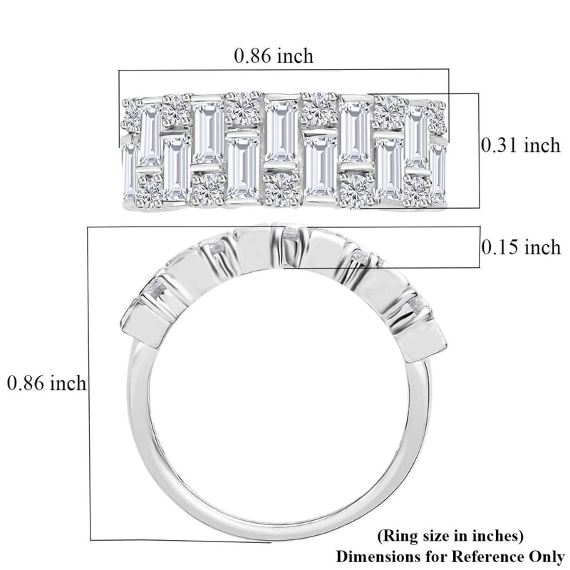 Moissanite Ring in Platinum Over Sterling Silver (Size 6.0) 1.70 ctw