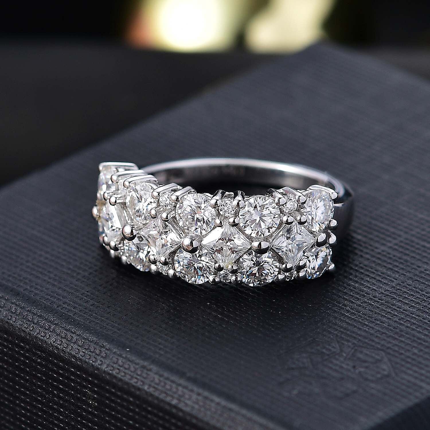 Moissanite 2.25 ctw Ring in Platinum Over Sterling Silver (Size 6.0)
