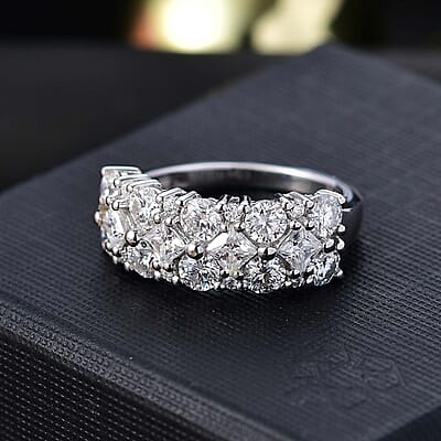 Moissanite 2.25 ctw Ring in Platinum Over Sterling Silver (Size 6.0)