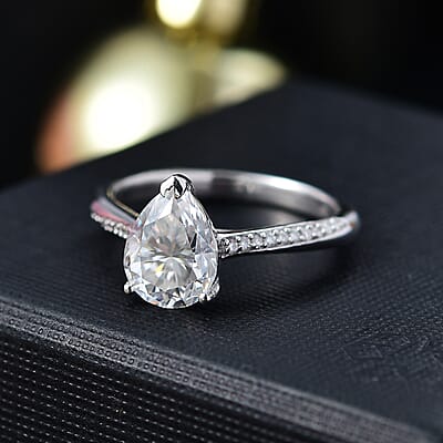 Moissanite 1.80 ctw Ring in Platinum Over Sterling Silver (Size 6.0)