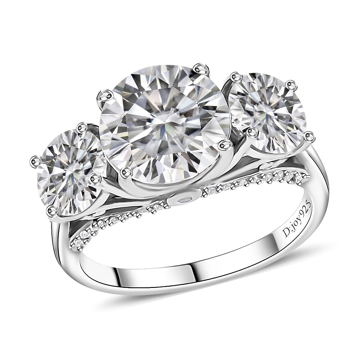 Moissanite Ring in Platinum Over Sterling Silver (Size 6.0) 4.25 ctw