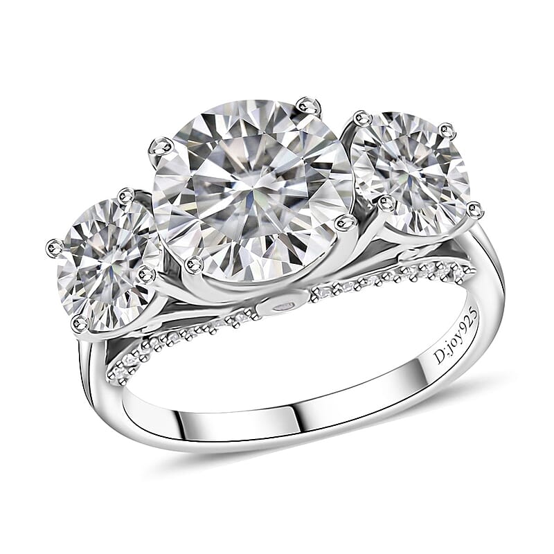 Moissanite Ring in Platinum Over Sterling Silver (Size 6.0) 4.25 ctw