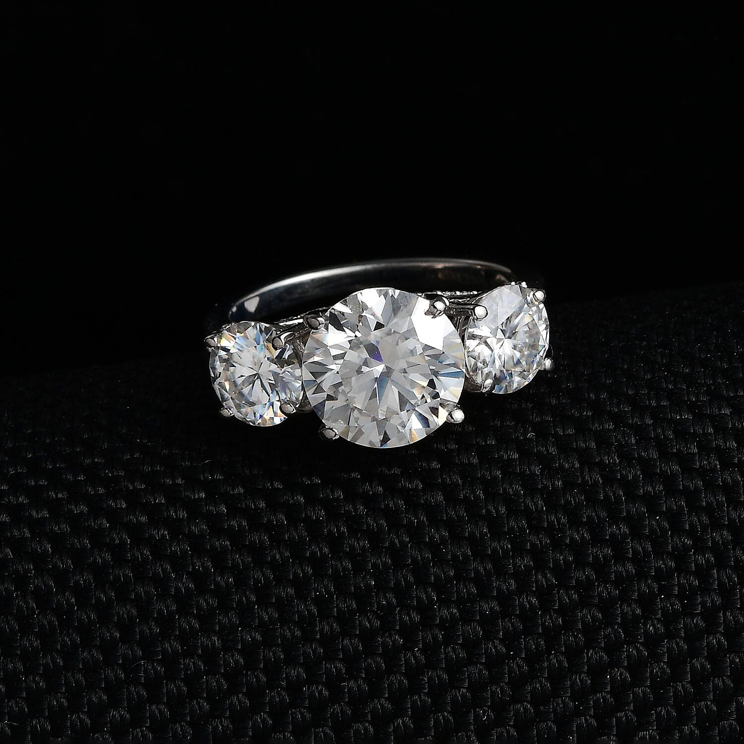 Moissanite Ring in Platinum Over Sterling Silver (Size 6.0) 4.25 ctw