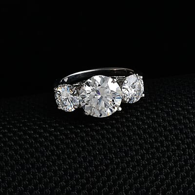 Moissanite Ring in Platinum Over Sterling Silver (Size 6.0) 4.25 ctw