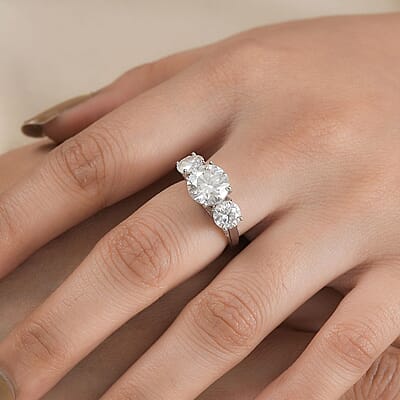 Moissanite Ring in Platinum Over Sterling Silver (Size 6.0) 4.25 ctw