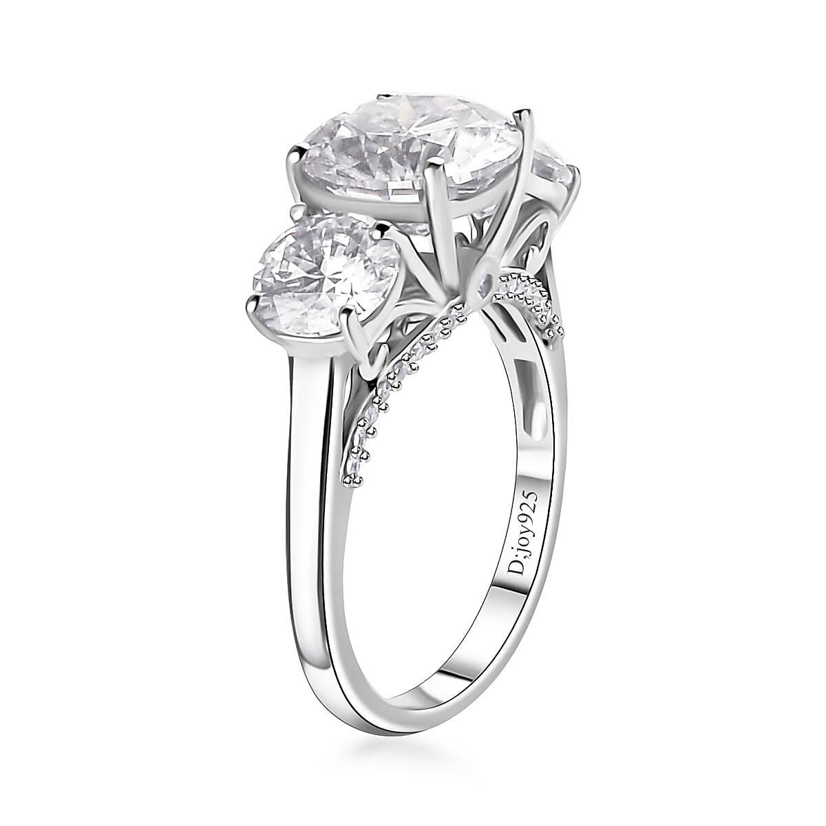 Moissanite Ring in Platinum Over Sterling Silver (Size 6.0) 4.25 ctw