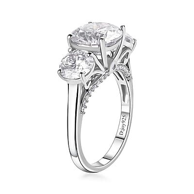 Moissanite Ring in Platinum Over Sterling Silver (Size 6.0) 4.25 ctw