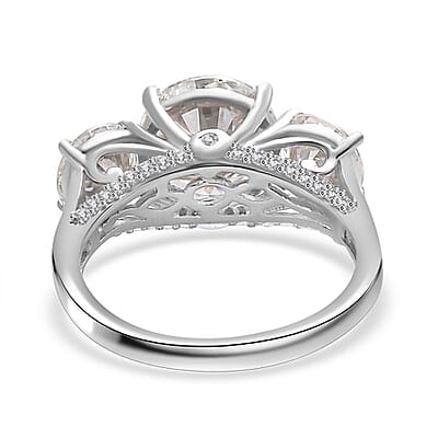 Moissanite Ring in Platinum Over Sterling Silver (Size 6.0) 4.25 ctw